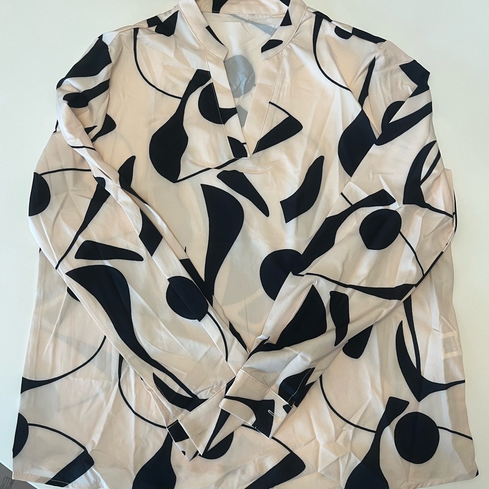 #236 SHEIN Beautiful Cream and Black Abstract Blouse. NWOT Size L - Picture 9 of 11